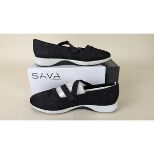 Sava Haely Mary Jane Flats Shoes Womens 7 Wide Black Leather Perforated NWB